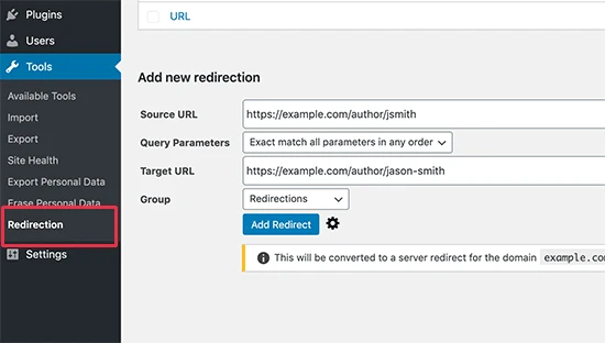 Setup redirects