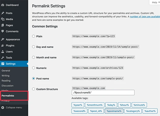 Select permalink structure